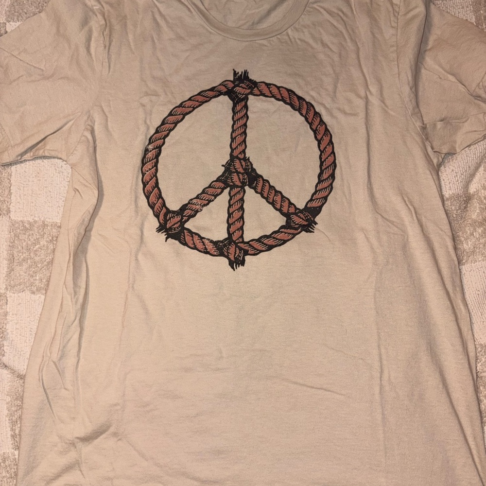 Beige Rope Peace Sign Graphic Tee